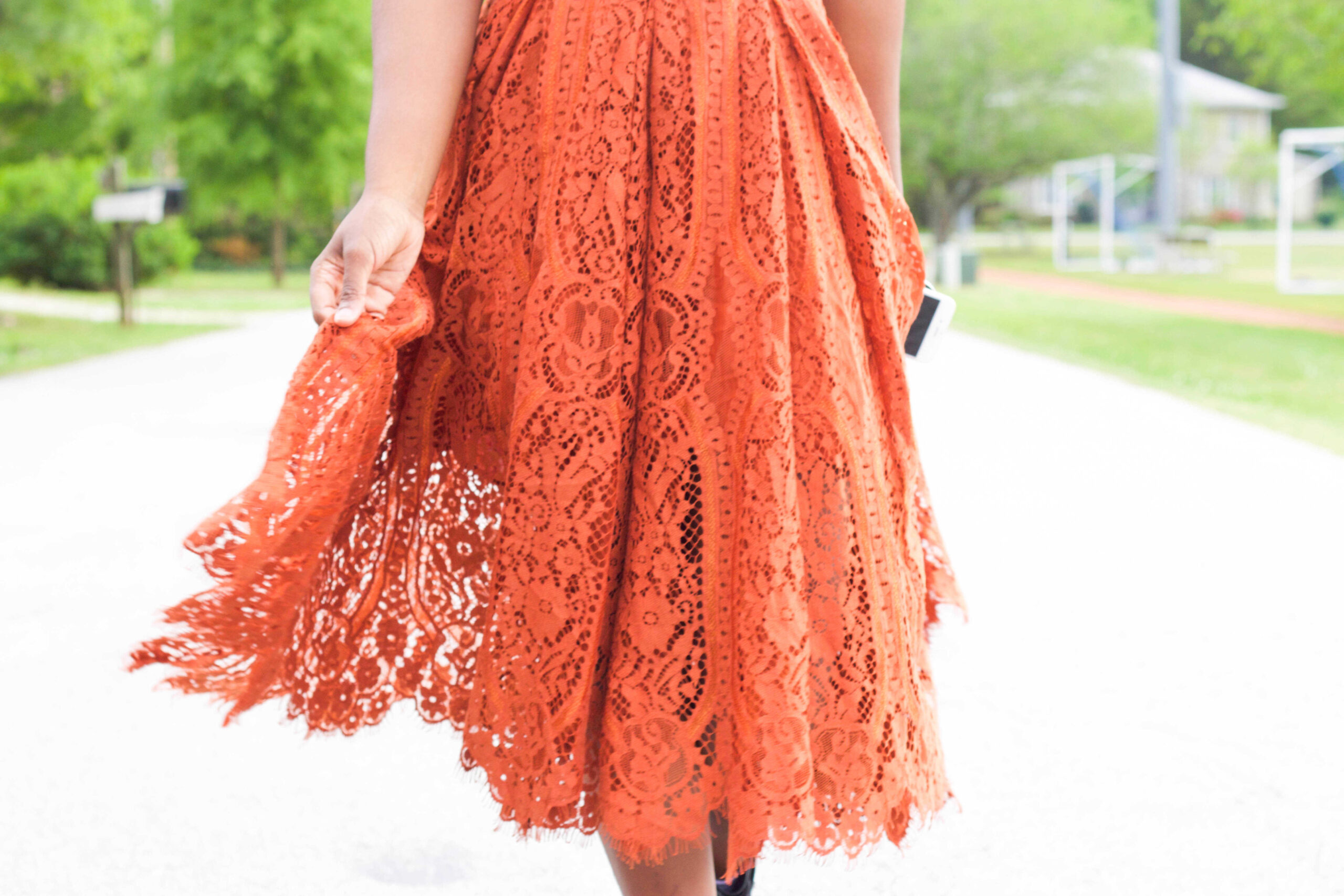 Jordan Taylor C - Dainty Lace Details, Free People Orange Lace Dress