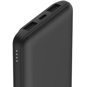 Belkin 10000mAh portable power bank, 10K USB-C portable charger with 1 USB-C port and 2 USB-A ports, battery pack for up to 15W charging for iPhone, Samsung Galaxy, AirPods, iPad, and more – Black