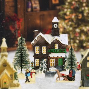 ASAB 25 Piece Christmas Village Scene | Christmas Nativity Set | Traditional Christmas Decoration | LED Lights Mini Christmas Village With Buildings People Trees Lamps | Light Up Christmas Decorations