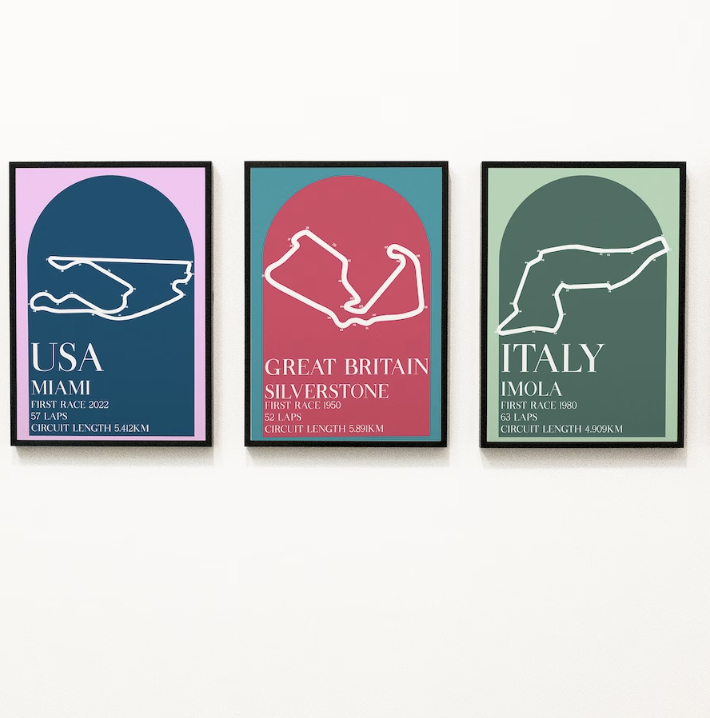 F1 Circuits Poster | Formula One Track Print | Formula One Poster | Aesthetic Art Print | F1 Gift | Wall Art | Unframed Art