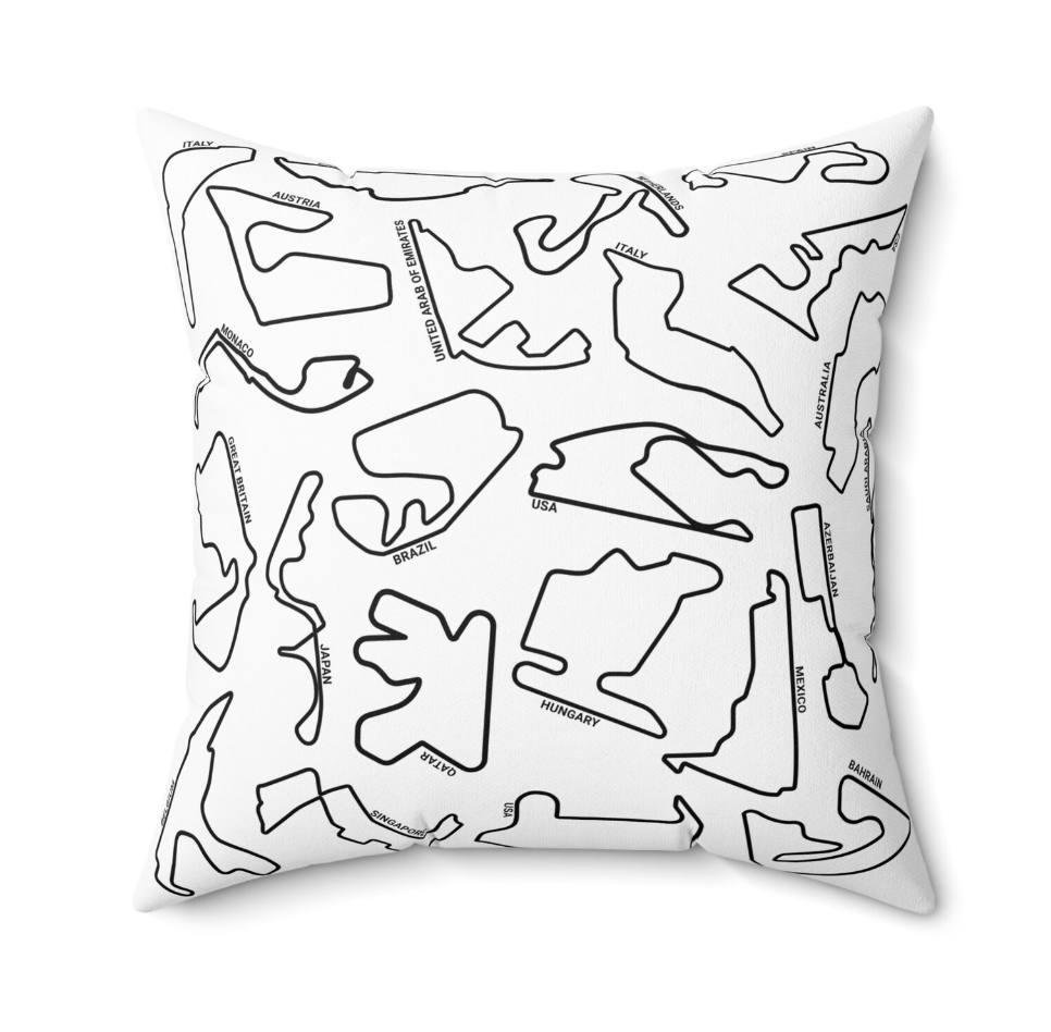F1 Race Track Cushion > White Formula 1 Pillow > Grand Prix Race Tracks > F1 Gift > Gift For Him, Father, Birthday, Office