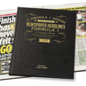 Formula One Racing F1 Personalised Gift - History Told Through Newspaper Coverage - Motor Sport Fan - Name Gold Foil Embossed For Free