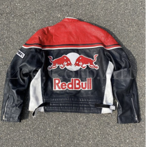 Red Bull Racing Leather Jacket Vintage Y2K 90s Motorcycle Streetwear Bomber Jacket Black/Red