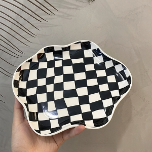 Handmade Ceramic Checkerboard Jewellery Tray| Wavy Edge Gingham Homeware | Wavy Trend | Black & Green Decor | Gift Idea, Ceramic Checkered Tray, Jewelry Dish, Catchall, Retro Decor, Irregular Tray, Trinket Dish, Dessert Plate, Checkboard Decor, Home Gift Ideas