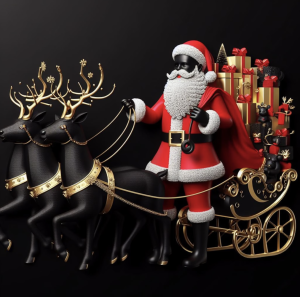 Yuletide Harmony - Traditional Black Santa & Reindeers