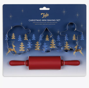 Tala Christmas Mini Rolling Pin & Cookie Cutters Baking Set, Red/Silver