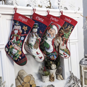 Needlepoint Christmas Stockings Personalized Santa Nutcracker Reindeer Old World Finished Embroidered Stockings with Names. DavehCrafts