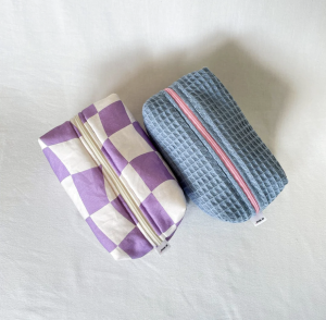 By Megs Racing Make-up Pouch - Lilac Tracks and Blue Waffle Print