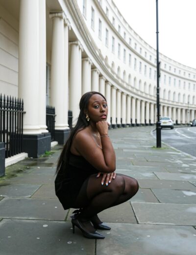 My Writing Comeback in 2026 - intellectual content creation, black women in london in a black dress